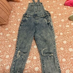 Blank NYC Distressed Blue Denim Overalls
